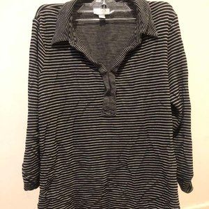 B&W Striped J. Jill Collared Shirt (Petite MD)